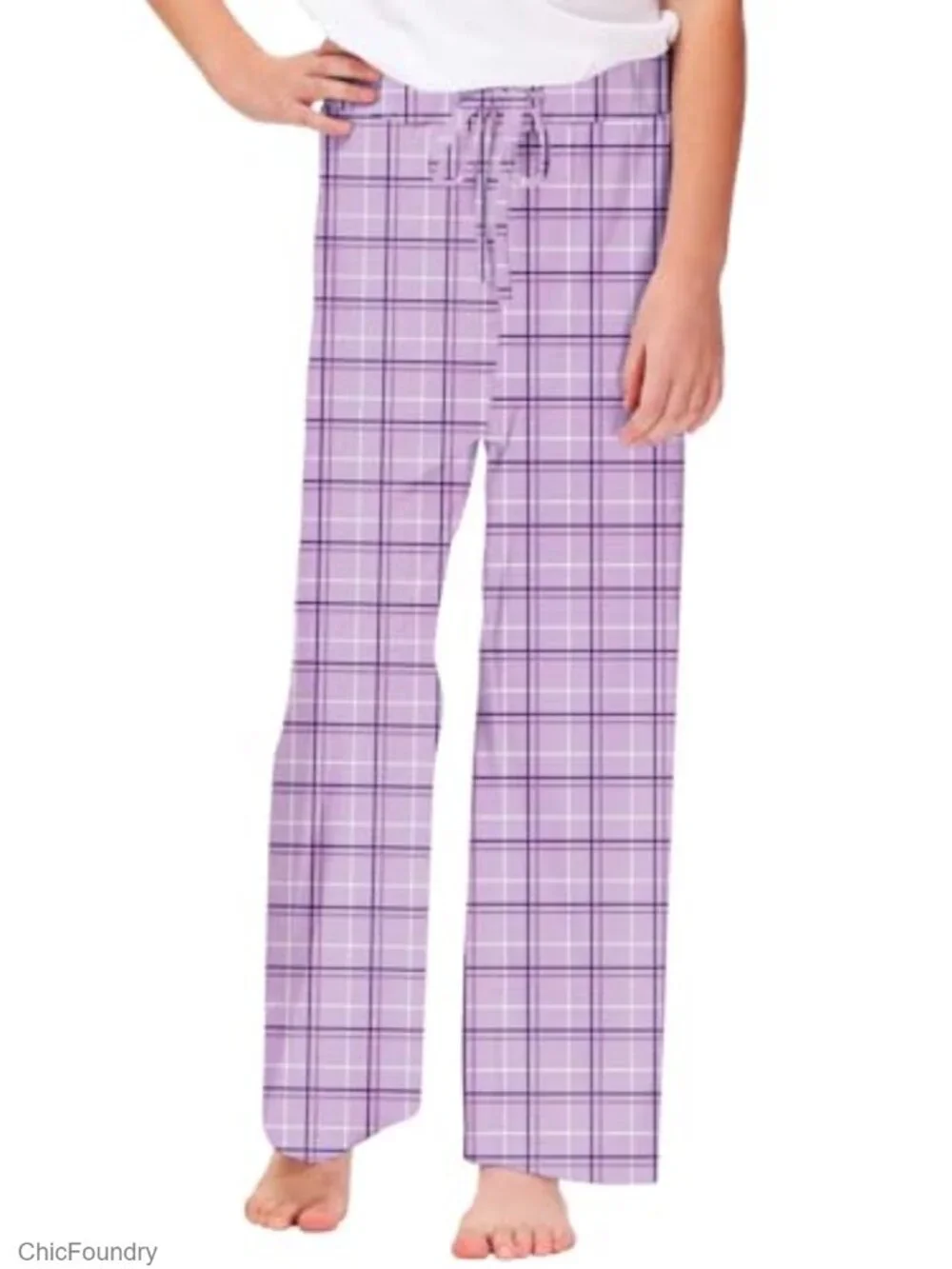 Girls Plaid Wide Leg Pants Drawstring Elastic Waist Lounge Pajama Bottoms